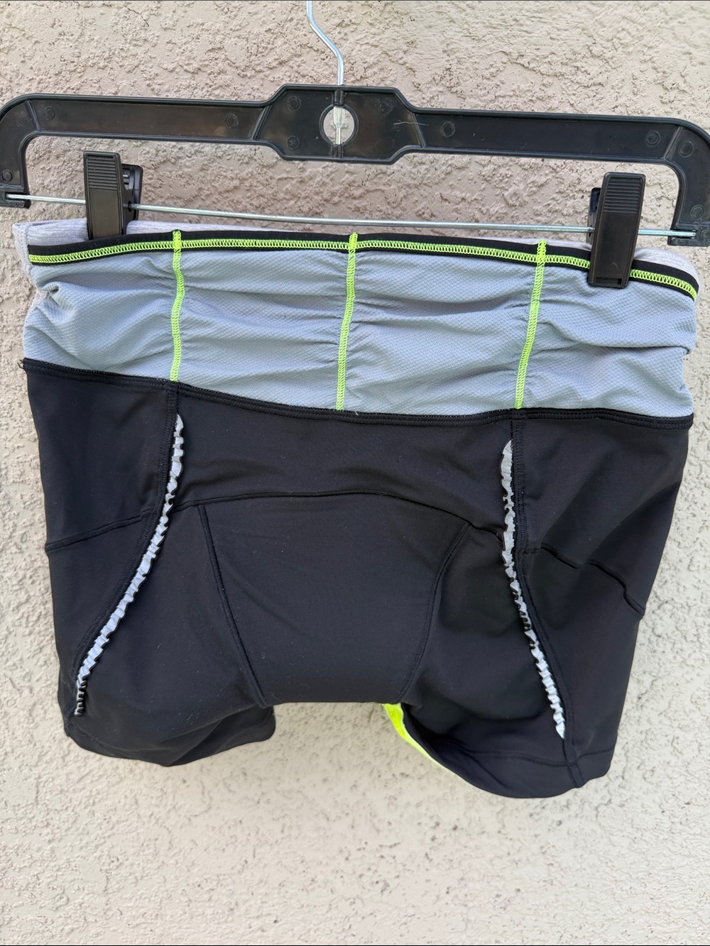 lululemon athletica Black Bike Shorts with Gray Waistband and Neon Yellow Trim